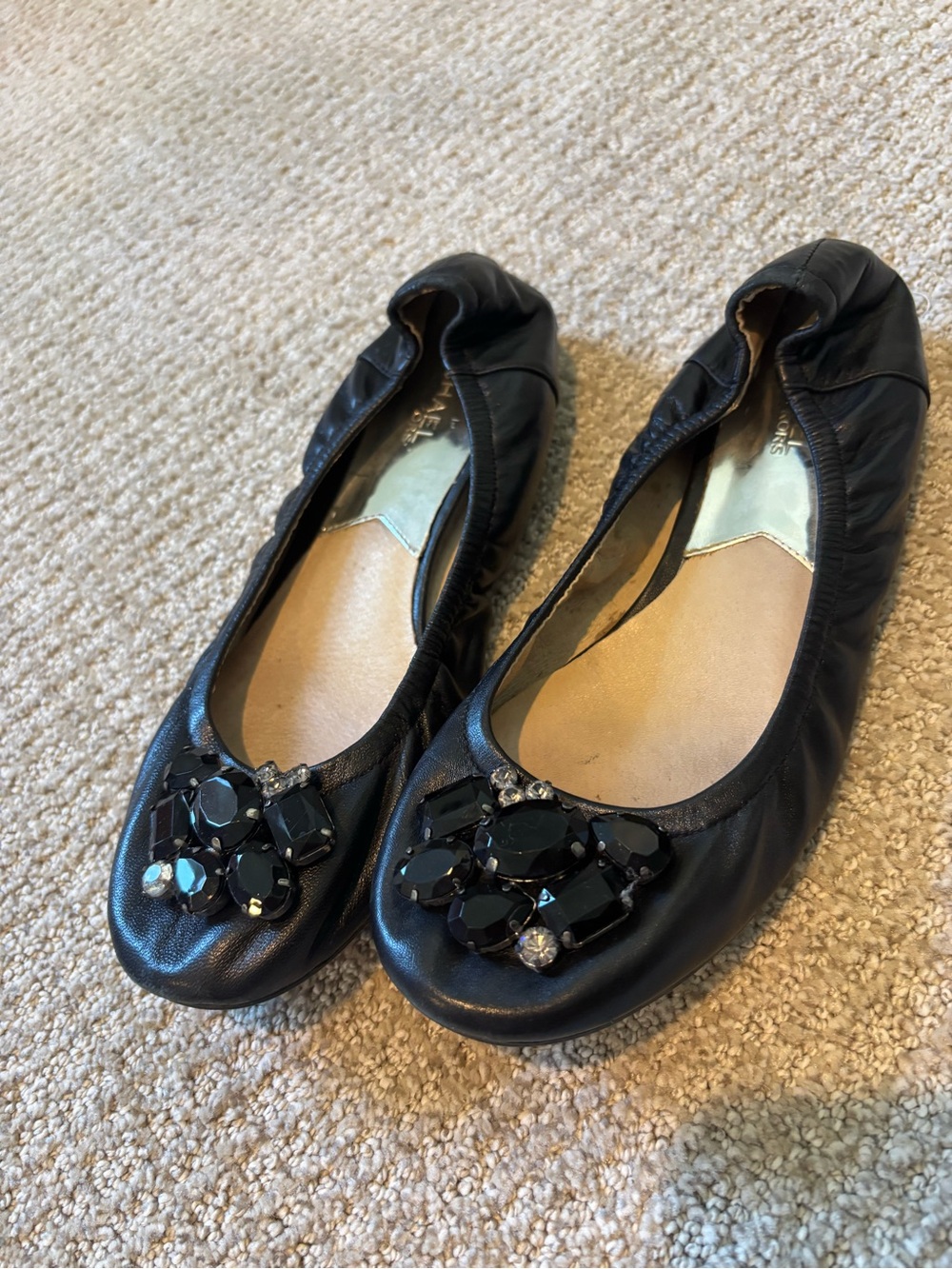 Michael Kors Black Jeweled Leather Ballet Flats